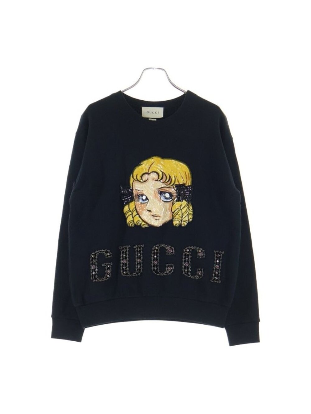 Gucci Chikae Ide Logo Sequin Embroidery Crew Neck Pullover Sweatshirt Black